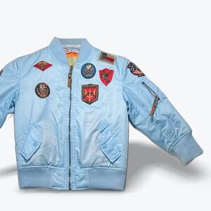 Top Gun Kids Bomber Flight Jacket Sky Blue Patches Orange Lining 4T Rare Color